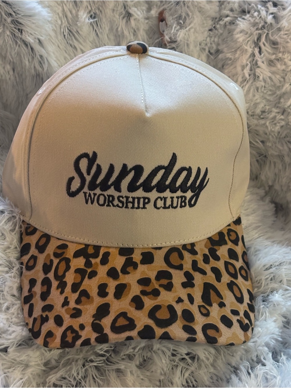 Sunday Worship Club Leopard Brim Trucker Hat - Cream & Leopard